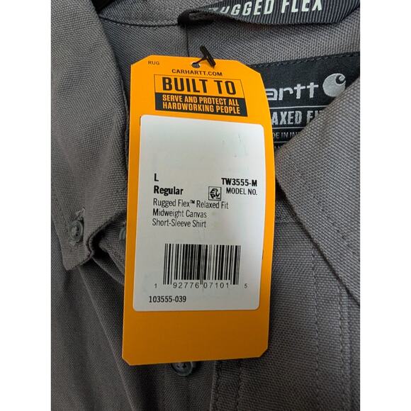 Carhartt Shirt Mens L Gray Canvas Midweight Rugged Flex Relaxed Button Down NWT - Picture 3 of 5